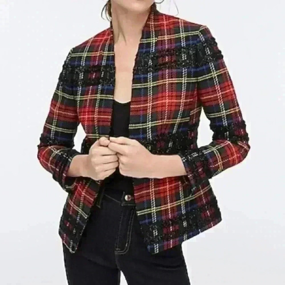 Blazer j crew Tartan Blazer  In Black Red Multi Plaid Pattern Christmas style  s - Picture 4 of 17